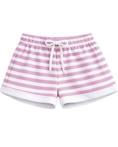 Ensemble décontracté d'été deux pièces pour femme : crop top rayé rose et short, taille élastique, tenue de détente, streetwear, OEM - Product Image 3