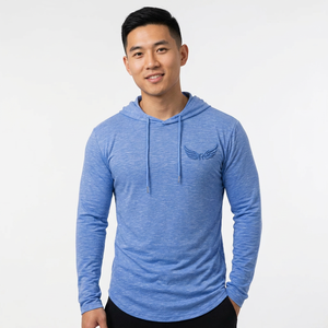 Men's Blue Hooded Long Sleeve Quick Dry Slim Fit Casual Sweatshirt Knitted <b>Polyester</b> Spring Wear - Product Image 5