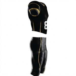 Ensemble d'uniformes de football américain personnalisés noir et or, maillot à manches courtes et pantalon, tenue d'entraînement et de match pour équipe, vente en gros - Product Image 4