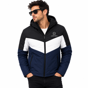 Men's Winter Hooded <b>Padded</b> <b>Jacket</b> <b>Waterproof</b> Windproof Color Block Outdoor Casual Warm Coat Full Zip Quilted <b>Jacket</b> OEM ODM - Product Image 1