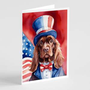 Whimsical Sussex Spaniel Patriotic American Note Cards Pack 8 Blank A7 Size <b>5x7</b> Greeting Cards with <b>Envelopes</b> - Product Image 1