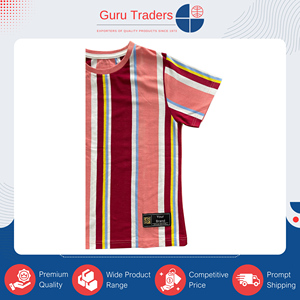 Exportateur mondial vendant des t-shirts à manches courtes et col rond pour garçons, à rayures verticales teintes en fil, au prix le plus bas du marché - Product Image 2