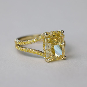925 Silver Yellow Tone Emerald Cut Moissanite Engagement <b>Ring</b> Pave Setting Prong Luxury Women's Jewelry - Product Image 1