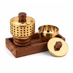 Gold Brass Incense <b>Burner</b> with Perforated Base and Black Sphere Detail <b>for</b> Aromatherapy Use All Season - Product Image 5