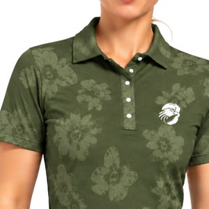 Polo de Golf Verde Oliva para Mujer, Manga Corta, Estampado Floral, Deportivo, Personalizado, Transpirable, Venta al Por Mayor - Product Image 6