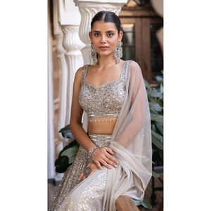 Lehenga Choli gris 2XL brodé Heera Creation, très tendance, pour les mariages - Product Image 6