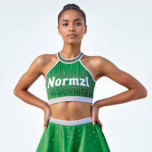 Ensemble d'uniformes de cheerleading sur mesure, directement de l'usine, pour femmes, rouge et noir, costume de danse, décoration en strass - Product Image 5