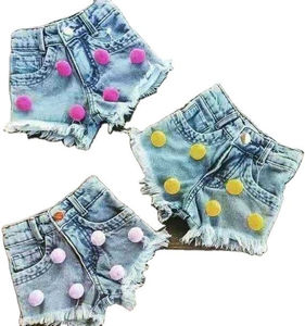 Pantalones para Niñas, Color Sólido, Elásticos, con Botones, Cierre de Cremallera, Bolsillos, Bonitos, Ropa de Verano, Shorts de Mezclilla para Niños - Product Image 1