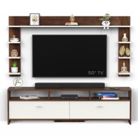 Meuble TV Mannsae Plus pour téléviseurs jusqu'à 65 pouces, meuble de divertissement en bois composite avec étagères, marron érable et blanc (DIY)
