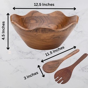 Tazón de madera natural para cocina, tazón para ensalada de frutas, contenedor de alimentos para el hogar y restaurantes - Product Image 4