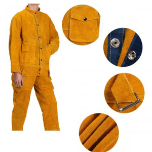Combinaison de sécurité en cuir de vachette ignifuge jaune, coutures soudées, coupe régulière, certifiée CE, résistante aux flammes, imperméable, niveau D - Product Image 4