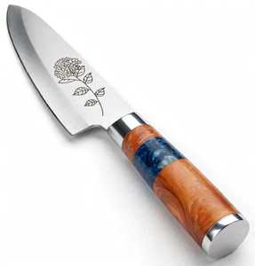 Ensemble de couteaux de cuisine professionnels 1 pièce DIY OEM avec manche en résine bicolore gravé au laser floral et étuis en cuir - Product Image 5
