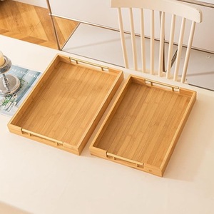 Luxury Modern Bamboo Wood <b>Tray</b> Set with Handles Decorative Ottoman <b>Tray</b> Rectangular Serving Platter for Home Hotel Restaurant - Product Image 1
