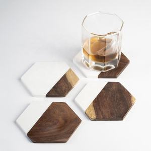 Posavasos en forma hexagonal de mármol y madera, posavasos antiadherente de piedra Natural para té, venta al por mayor, posavasos de madera para servir - Product Image 5