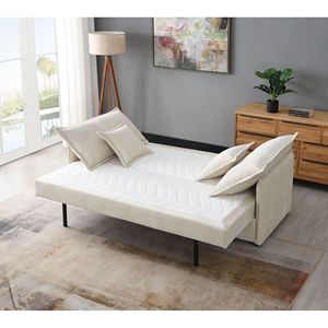 Divano Letto Componibile Elisea in Tessuto Beige con 2 Cuscini Decorativi, Comodi Divani Letto - Product Image 2