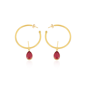 Stylish Pink Tourmaline Hydro Hoop Earrings Gold Plated Handmade Brass Jewelry with Bezel <b>Set</b> Shilpi Impex Brand for Women - Product Image 1