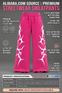 Pantalones de chándal anchos de cintura elástica media, transpirables, estilo Y2K, hechos a medida para mujer, color rosa intenso con dobladillo deshilachado, pantalones holgados. - Product Image 6