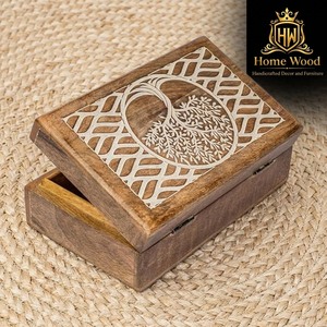 Home Wood Wooden Storage Box with Carved <b>Tree</b> Design Rustic Finish for Jewelry Organizers - Product Image 4