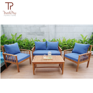 ThinhPhu Contemporary Acacia Wood Outdoor Sofa Set 4 Seating Capacity Comfortable <b>Garden</b> Furniture Weather Resistant Solid Wood - Product Image 5