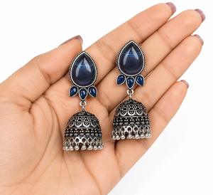 Factory Wholesale Oxidized <b>Silver</b> Jhumka <b>Earrings</b> for Women Pear Shape Monalisa Stone Ethnic Indian <b>Dangle</b> <b>Earrings</b> - Product Image 4