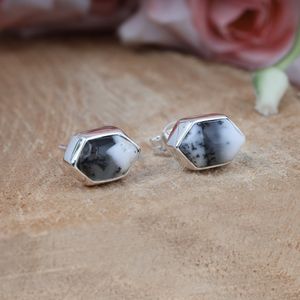Natural Dendrite Opal Smooth Hexagon Shape <b>Earrings</b> 925 Sterling Silver Handmade Gemstone <b>Earrings</b> Boho Style Fine Fashion Bulk - Product Image 5