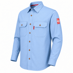 Men's Light Blue <b>Flame</b> Retardant Work <b>Shirt</b> Long Sleeve Cotton Uniform With Chest Pockets And Red Label Detail - Product Image 5