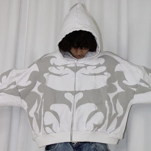 Broderie personnalisée pour sweat à capuche ample et carré |   Sweat à capuche zippé en molleton épais 500 GSM en Spandex/Coton pour unisexe |   OEM - Product Image 3