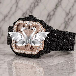 Montre de luxe à quartz sertie de diamants Moissanite, fabriquée en Inde, pour la vente en gros et sous marque privée OEM - Product Image 3