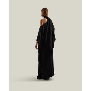 Robe de soirée élégante noire style Empire, bustier, sans manches, longueur ras du sol, coupe trapèze, 100% coton, infroissable, écologique - Product Image 3