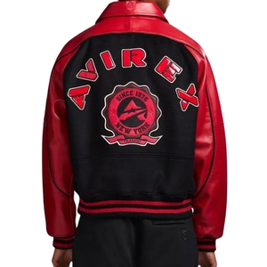 Veste bomber classique en laine noire Avirex pour homme avec col rouge |   Vêtements d'extérieur Heritage Aviation avec logo frontal, streetwear urbain haute visibilité - Product Image 1