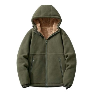Veste en polaire à capuche vert olive pour homme Coupe classique Coupe-vent Veste décontractée d'hiver avec poches zippées et doublure en sherpa - Product Image 3