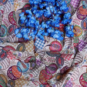 Stunning Ivory White Abstract Embroidery Natural Crepe Fabric Fine <b>Sequin</b> Accented Material for Elegant <b>Kaftan</b> Kebaya Outfit - Product Image 2