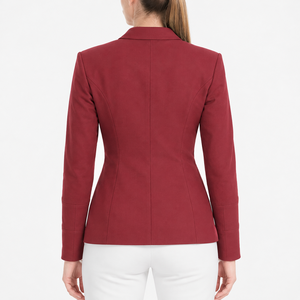 Chaqueta de competición ecuestre color borgoña para mujer, cierre personalizado, abrigo moderno para espectáculos ecuestres, tela elástica y transpirable - Product Image 2