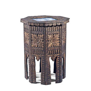 Table d'appoint octogonale en bois avec incrustations d'os, style marocain, finition bois massif, pour salon - Product Image 3
