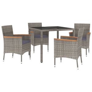 Juego de comedor de patio de ratán polivinílico gris de 5 piezas con cojines Muebles de exterior duraderos - Product Image 2