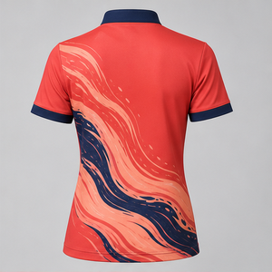 เสื้อโปโลผู้หญิงลายคลื่นสีแดงคอรัลเข้มแบบกำหนดเอง แห้งเร็ว ระบายอากาศได้ดี แขนสั้น ชุดยูนิฟอร์มทีมกอล์ฟ WPS-0828 - Product Image 4