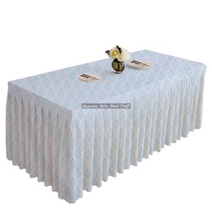 Customs Block Printed 100% Cotton Hand Block Print Pleated Tablecloths Rectangle Custom <b>Linen</b> <b>Table</b> <b>Cloth</b> From India Jaipur - Product Image 3