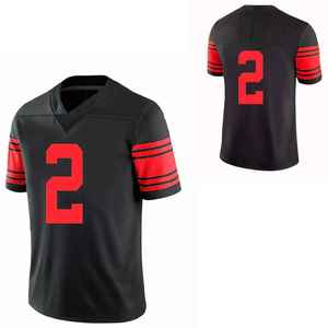 Maillot de football américain unisexe personnalisé GLORY noir avec numéro 2 rouge, col en V, manches courtes, en polyester anti-transpiration et antibactérien - Product Image 3