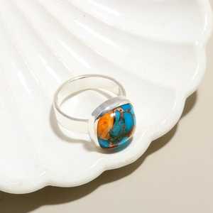 Wholesale Handmade 925 Sterling Silver Plated Blue Copper Turquoise Cushion <b>Statement</b> <b>Ring</b> Boho Vintage Opaque Gemstone Jewelry - Product Image 3