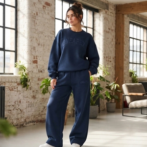 Women's Navy Blue Oversized Tracksuit Set <b>Crewneck</b> Sweatshirt Jogger Pants Casual Streetwear Sportswear Two Piece Outfit - Product Image 4
