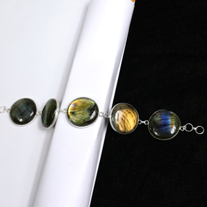 Wholesale Handmade 925 Sterling Silver Plated Natural Labradorite Gemstone Multi-<b>Stone</b> Round Link <b>Bracelet</b> Opaque <b>Stone</b> Jewelry - Product Image 2
