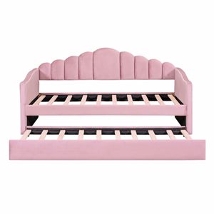 Divano letto singolo imbottito in velluto rosa con letto estraibile e porte USB per la ricarica, morbido divano letto senza bisogno di rete a molle (Vecchio SKU HL000067AAH) - Product Image 3