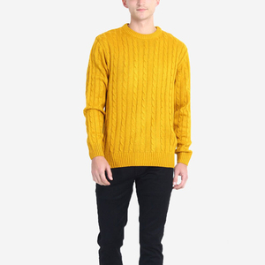Pull en maille torsadée jaune moutarde pour homme, manches longues, couleur unie, coupe classique, épaisseur standard, collection automne 2026 - Product Image 6
