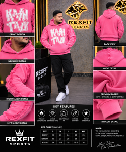 Sweat à capuche rose personnalisé pour homme, coupe oversize, en molleton épais, style streetwear, avec détails graphiques et bordures vieillies, décontracté - Product Image 4