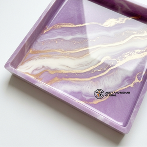 Plateau de rangement carré décoratif en résine marbrée violette élégante, personnalisé, artisanat en résine de qualité supérieure pour mariage, vente en gros - Product Image 6