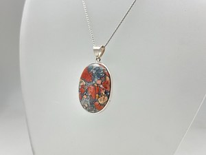 Pendentif ovale élégant vintage en jaspe, fait main, en argent sterling 925, pierre précieuse naturelle, collier artisanal, design unique - Product Image 3