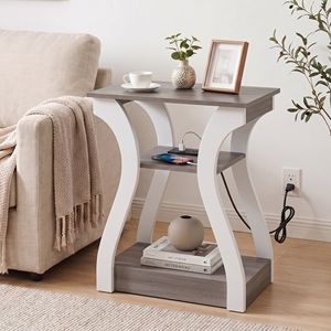 Comodino a 3 Ripiani con Stazione di Ricarica USB e Prese Type C, in Legno Nero per Soggiorno - Product Image 3