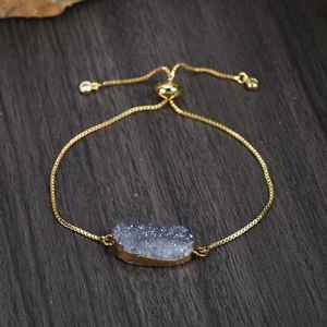 Bracelet ajustable en argent sterling 925 plaqué or 14 carats avec breloque Druzy arc-en-ciel, bracelet en pierres précieuses pour femme, cadeau de bijoux - Product Image 2