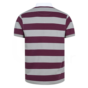 เสื้อโปโลผู้ชาย แขนสั้น ลายทาง ผ้าถัก ทรงปกติ ปกสีขาว ลายสีม่วงเทา - Product Image 2