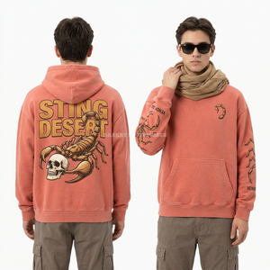 Sudadera con Capucha Gráfica Sting Desert Scorpion 400GSM Peach Faded Wash para Hombre, Estilo Vintage Oversized, Proveedor de Streetwear de Alta Calidad - Product Image 1
